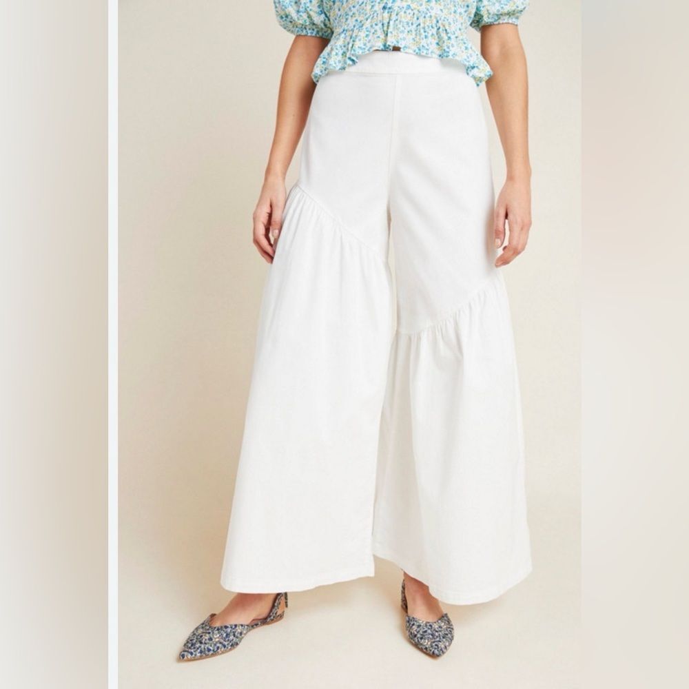 Anthropologie Corfu Ivory Wide Leg Pants, White Size 4